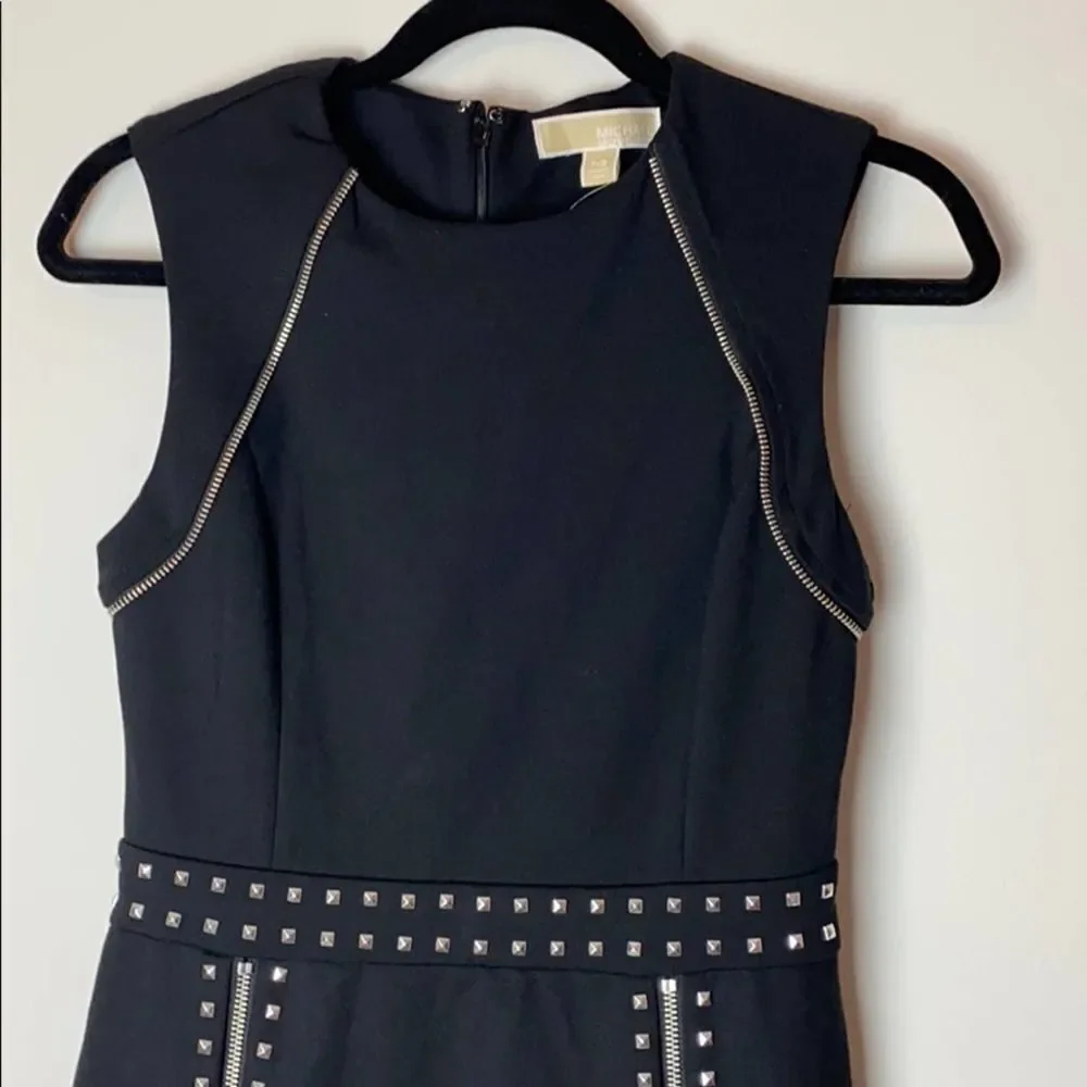 Michael Kors Studded Zipper-Trim Dress Black Small
